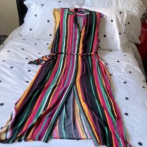Torrid 3X EUC collared and belted maxi dress w/ multi-colored stripes